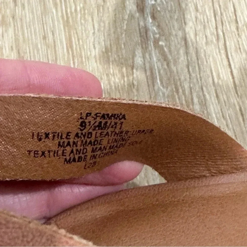 Lucky Brand BrownLeather Crochet Platform Sandal with Ankle Strap Sz 9.5 NWOT